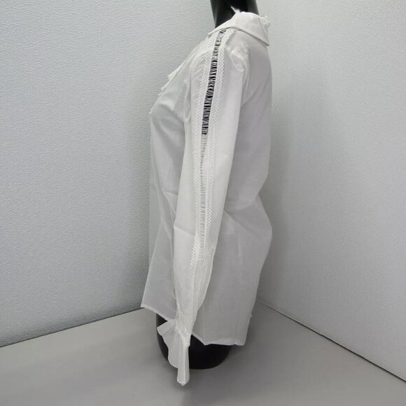 NEW ANNE FONTAINE Blouse White Size 4-6 Euskal Long Sleeve Ruffled Neck Tie - Picture 5 of 8